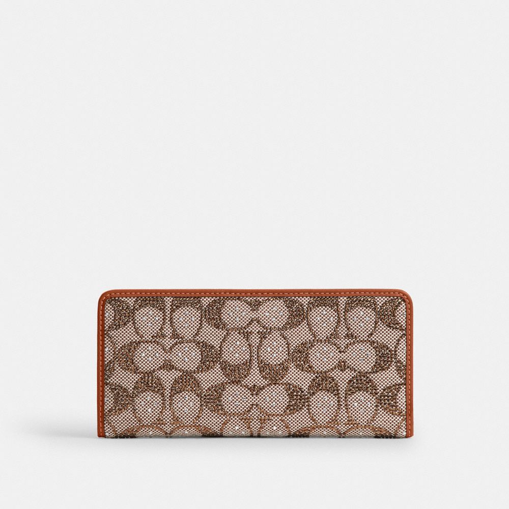COACH®,Essential Slim Wallet In Crystal Signature Jacquard,Cotton,Recycled Cotton,Recycled Polyester,Leather,Polyester,Bi ...,Multi Color,Front View