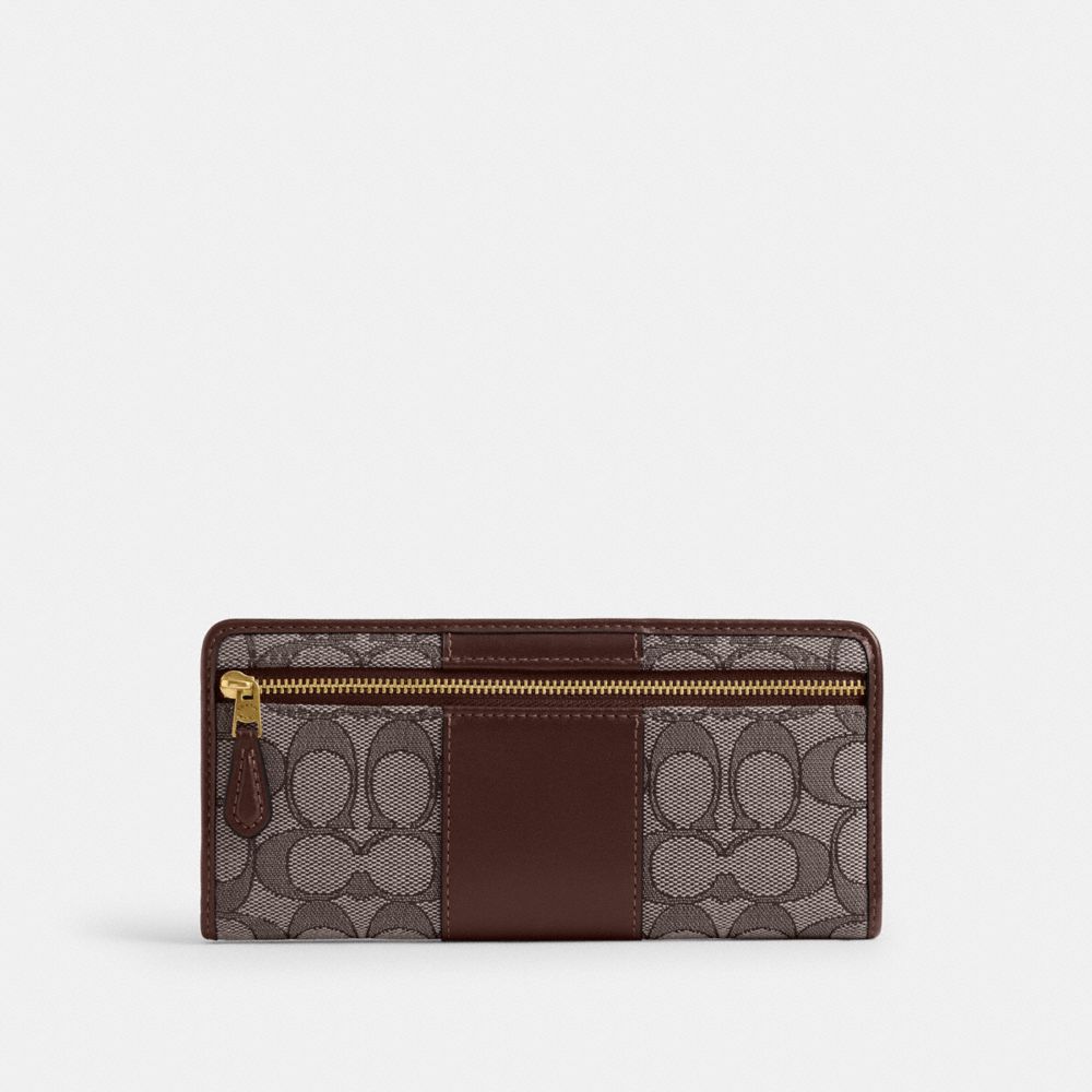 COACH®,Essential Slim Wallet In Signature Jacquard,Recycled Polyester,Cotton,Polyester,Recycled Cotton,Leather,Calfskin Le...,Brown,Back View
