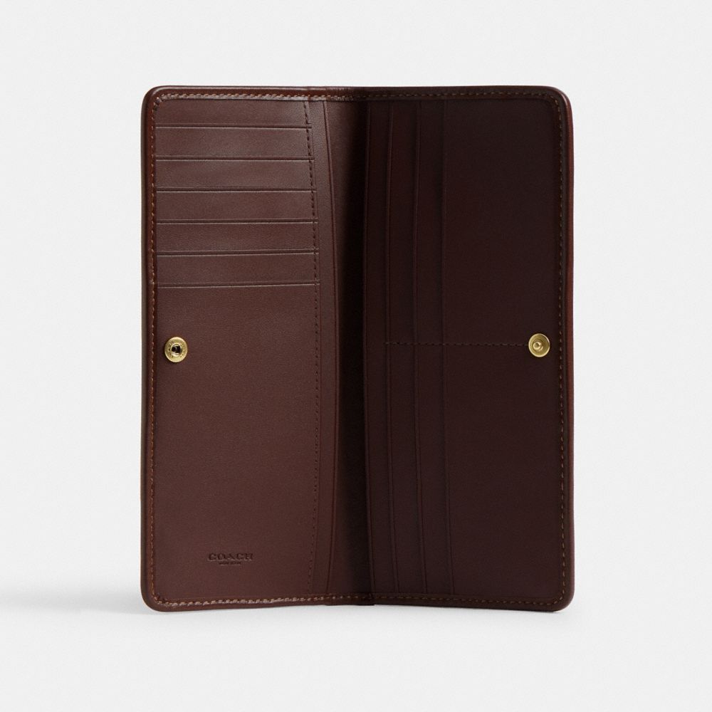 COACH®,Essential Slim Wallet In Signature Jacquard,Recycled Polyester,Cotton,Polyester,Recycled Cotton,Leather,Calfskin Le...,Brown,Inside View,Top View