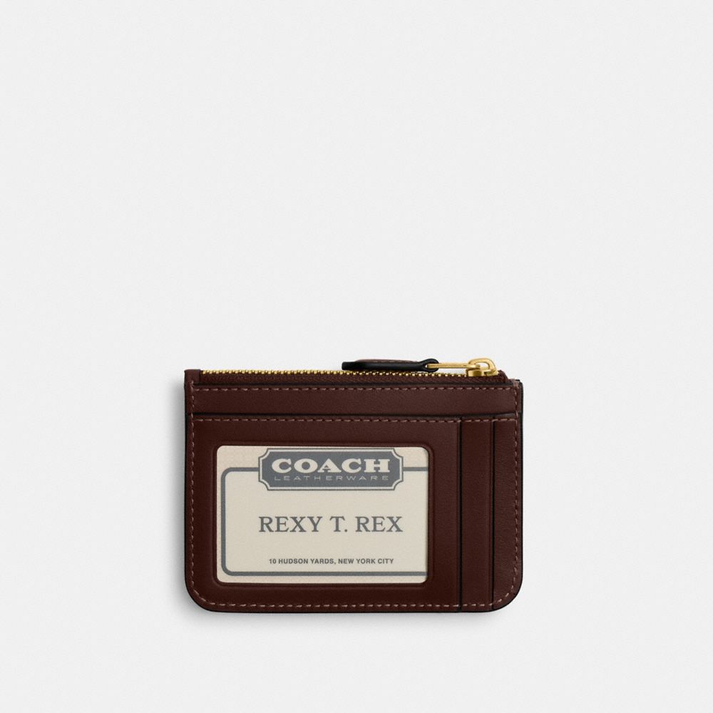 COACH®,Essential Mini Id Card Case In Signature Jacquard,Leather,Recycled Cotton,Cotton,Recycled Polyester,Coin,Card Case,...,Brown,Back View