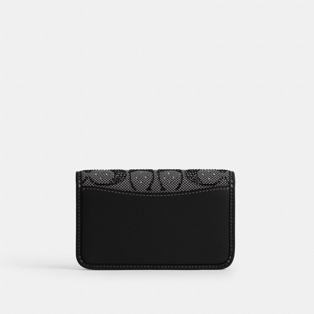 COACH®,Essential Slim Card Case In Crystal Signature Jacquard,Leather,Recycled Polyester,Cotton,Bi Fold,Piping,Logo,Casual,Black,Back View