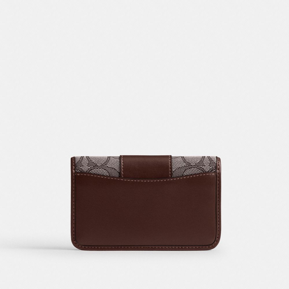 COACH®,Essential Slim Card Case In Signature Jacquard,Calfskin Leather,Polyester,Leather,Cotton,Recycled Polyester,Bi Fold...,Brown,Back View