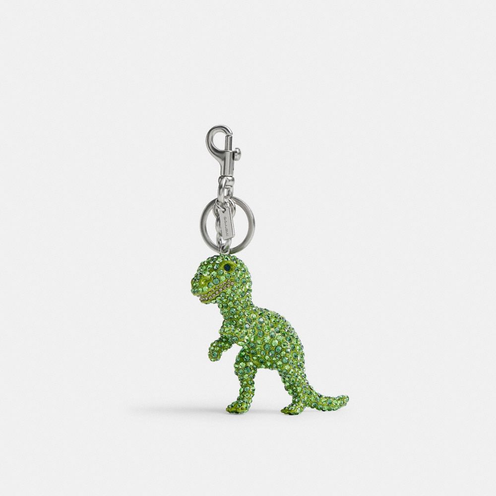 COACH®,Large Crystal Rexy Bag Charm,Bag Charm,Metal Material,Crystal,Embellished,Gem Embellishment,Rhinestones,Key Ring,Si...,Green,Front View