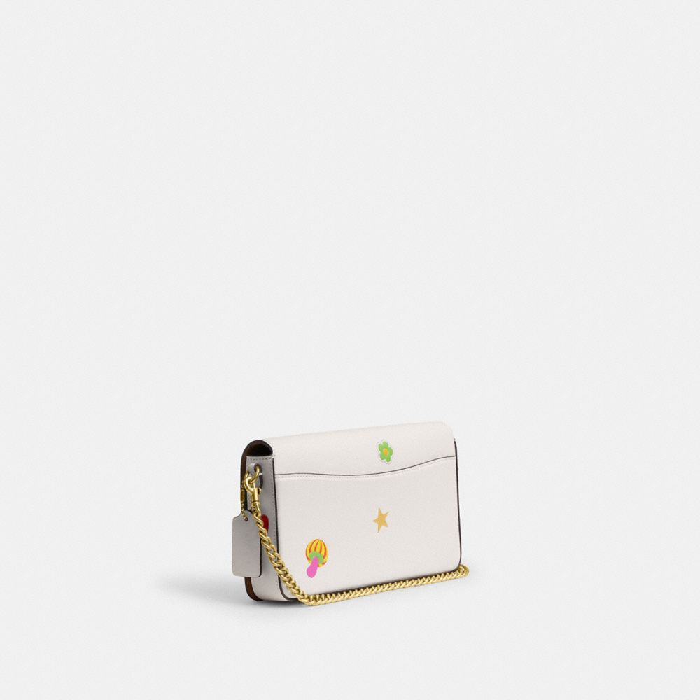 COACH®,Mila Crossbody Bag With Sticker Print,Leather,Canvas,Calfskin Leather,Crossbody,Graphic,Embellished,Removable Pouch...,White,Angle View