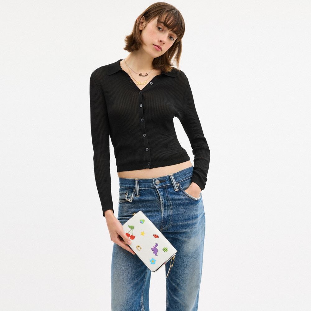 COACH®,Mila Crossbody Bag With Sticker Print,Leather,Canvas,Calfskin Leather,Crossbody,Graphic,Embellished,Removable Pouch...,White,Detail View