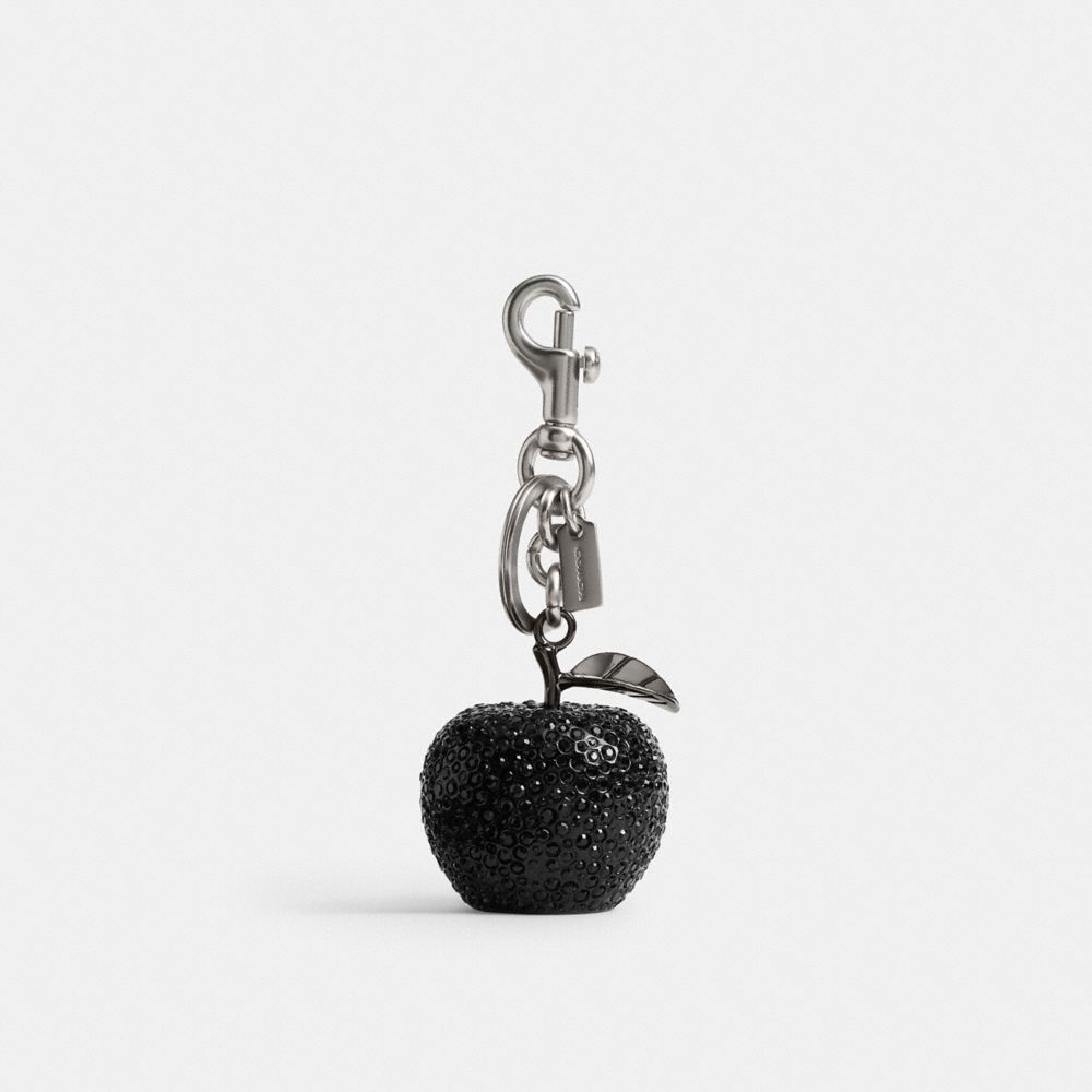 COACH®,Crystal Apple Bag Charm,Bag Charm,Resin,Metal Material,Beaded,Crystal,Plastic,Metal,Logo,Embellished,Rhinestones,Gl...,Black,Front View