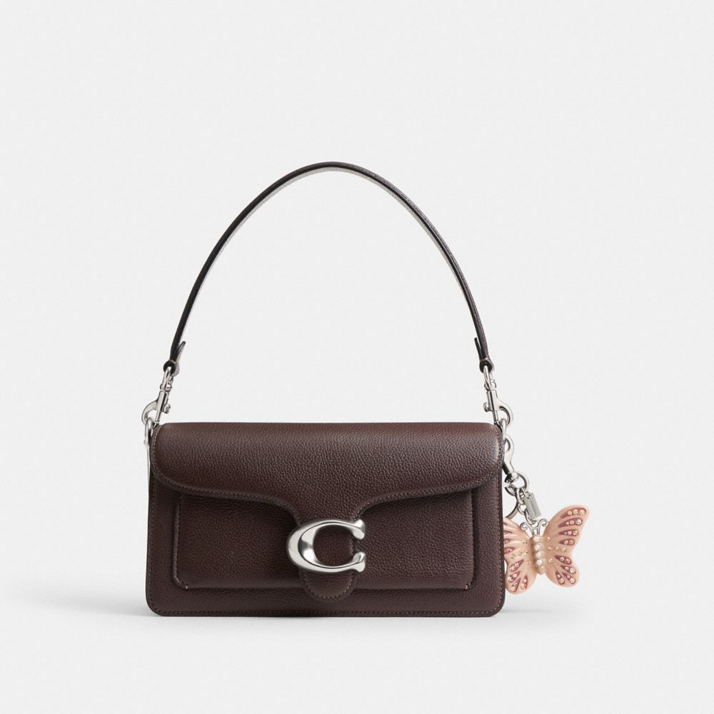 COACH®,Butterfly Bag Charm,Bag Charm,Metal Material,Resin,Crystal,Gem Embellishment,Key Ring,Silver Metal,Brown,Angle View