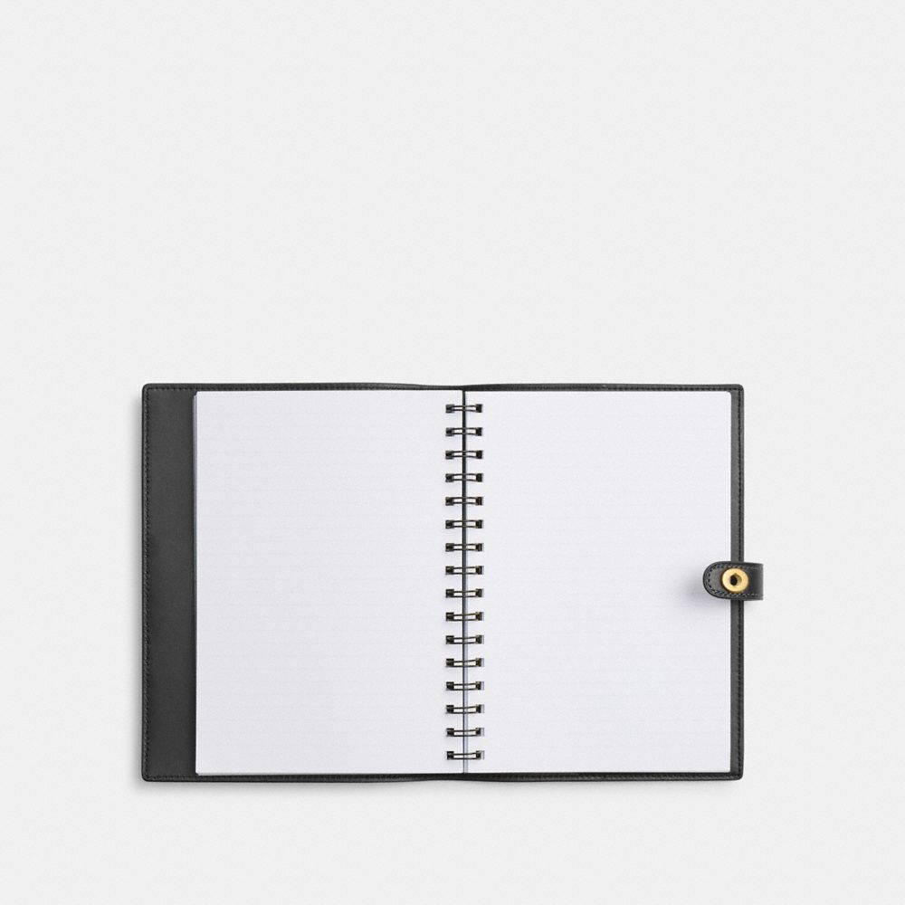 COACH®,Notebook,Leather,Notebook,Stitching,Brass,Black,Inside View,Top View