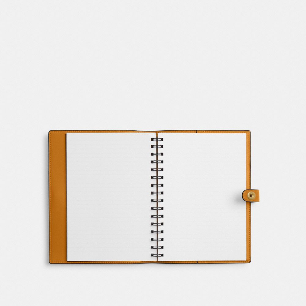 COACH®,Notebook,Leather,Notebook,Stitching,Brass,Brown,Inside View,Top View