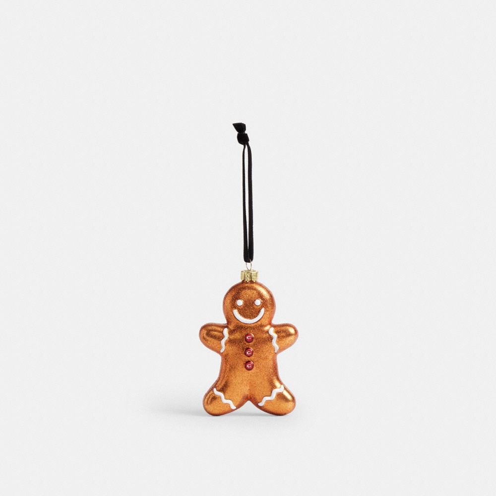 COACH®,Gingerbread Man Ornament,Tree Ornament,Glass,Glitter,Gold Plated,Copper,Front View