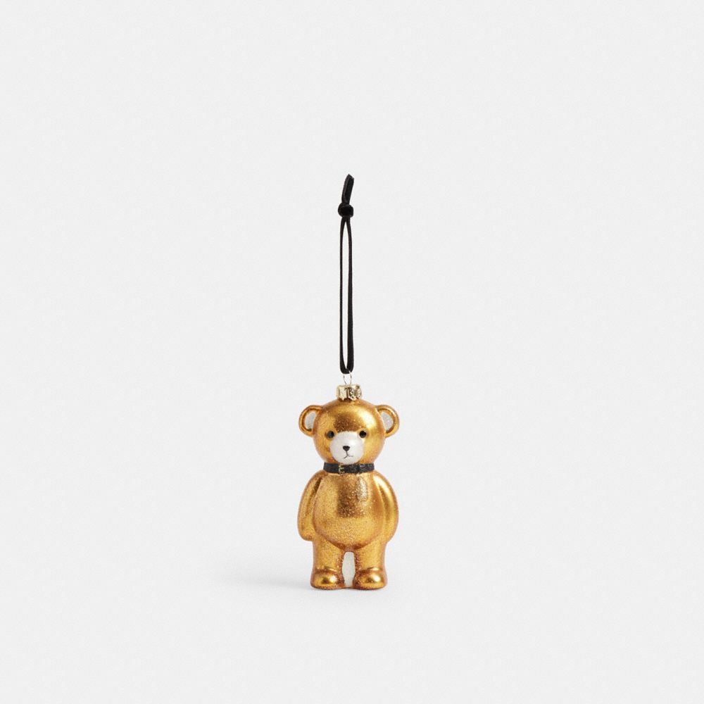 COACH®,Bear Ornament,Gold,Front View