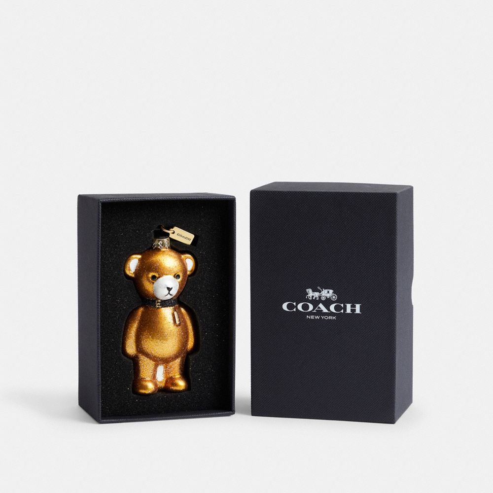 COACH®,Bear Ornament,Gold,Front View