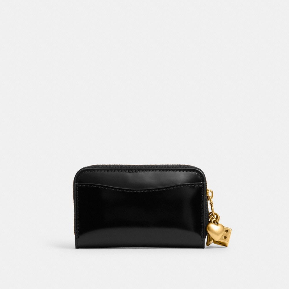 COACH®,Essential Small Zip Around Wallet With Charms,Leather,Coin,3D Embellishment,Logo,Metal,Pendant,Casual,Black,Back View