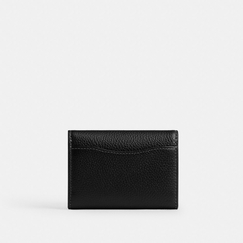 COACH®,Essential Flap Card Case,Leather,Bi Fold,Embellished,Logo,Metal,Casual,Black,Back View