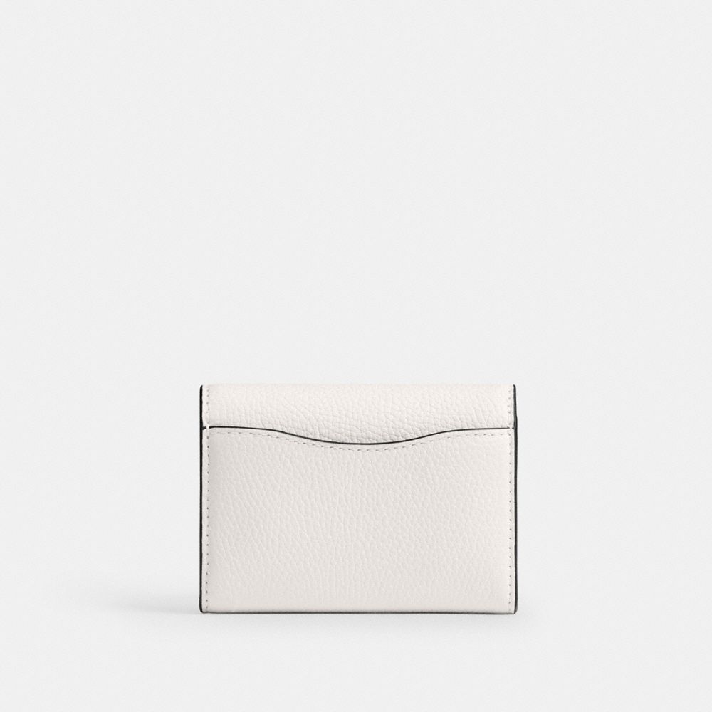 COACH®,Essential Flap Card Case,Leather,Bi Fold,Embellished,Logo,Metal,Casual,White,Back View