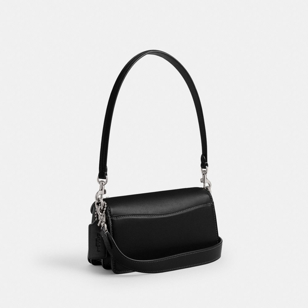 COACH®,Tabby Shoulder Bag 20,Shoulder Bag,Rhinestones,Embellished,Logo,Metal,Silver Metal,Cocktail,Black,Angle View