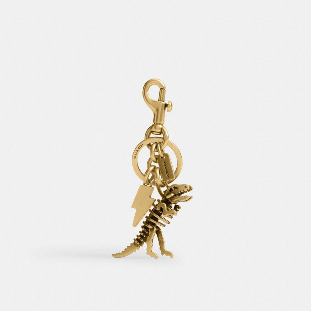 COACH®,Small Rexy Skeleton Bag Charm,Bag Charm,Metal Material,3D Embellishment,Metal,Key Ring,Brass,Gold,Front View