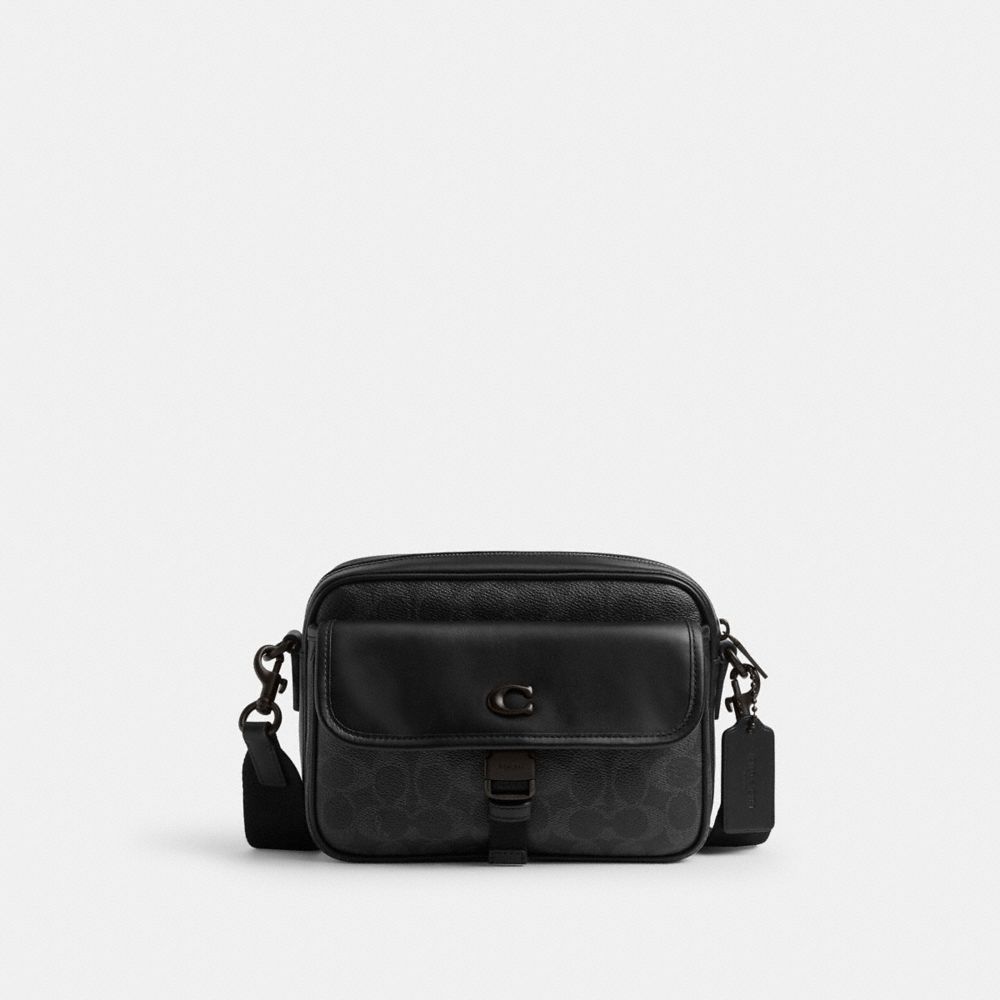 COACH®,Knox Camera Bag In Signature Canvas,Black,Front View