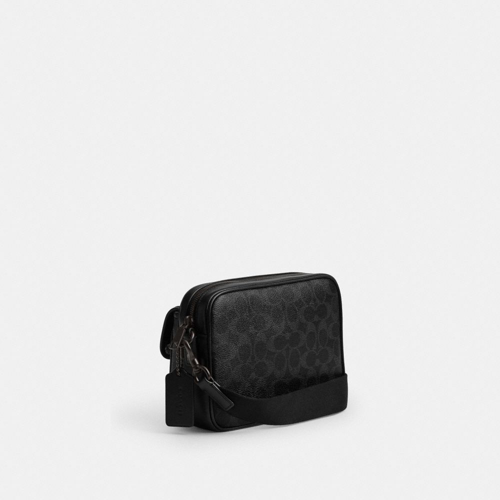 COACH®,Knox Camera Bag In Signature Canvas,Black,Angle View