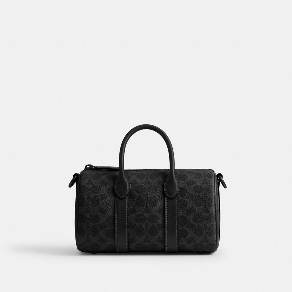 COACH®,Compass Bag 25 In Signature Canvas,Canvas,Leather,Weekender,Gold Metal,Black,Back View