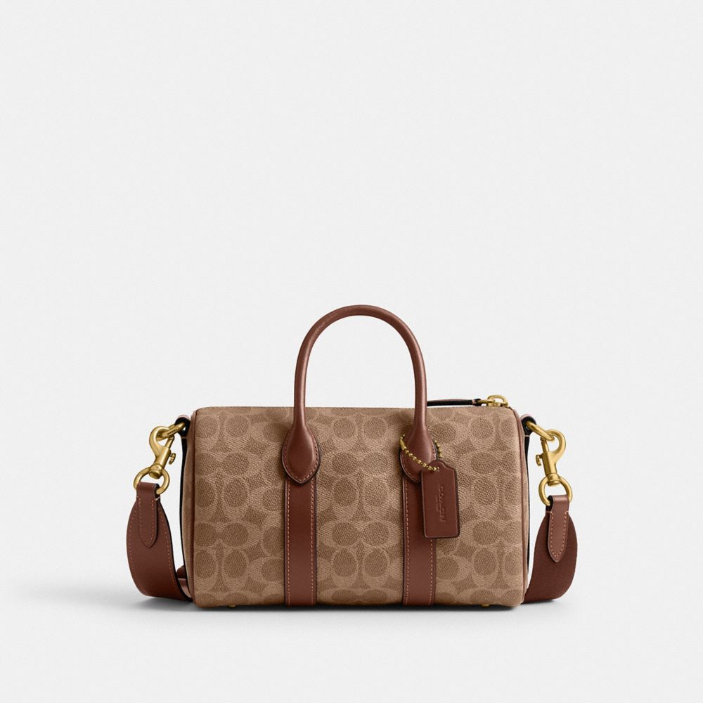COACH®,Compass Bag 25 In Signature Canvas,Canvas,Leather,Weekender,Gold Metal,Beige,Front View