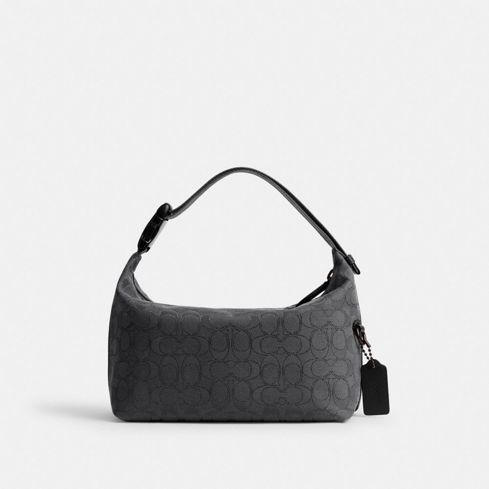 COACH®,Travel Kit With Speedclip In Signature Jacquard,Leather,Cotton,Polyester,Toiletry Bag,Gray,Front View