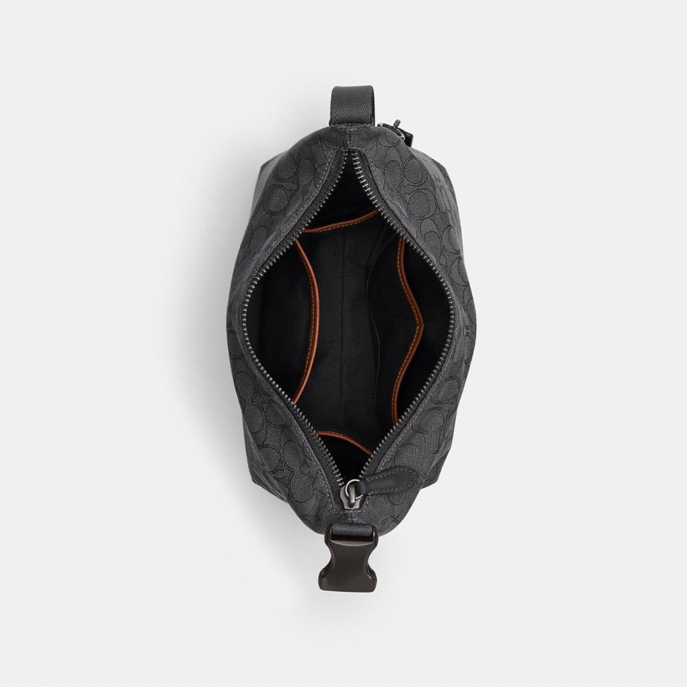 COACH®,Travel Kit With Speedclip In Signature Jacquard,Leather,Cotton,Polyester,Toiletry Bag,Gray,Inside View,Top View