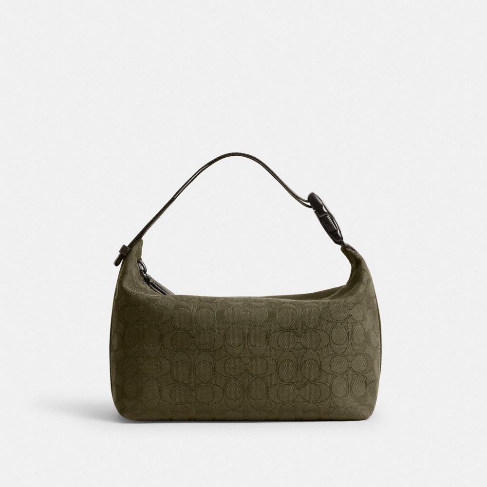 COACH®,Travel Kit With Speedclip In Signature Jacquard,Leather,Cotton,Polyester,Toiletry Bag,Olive,Back View