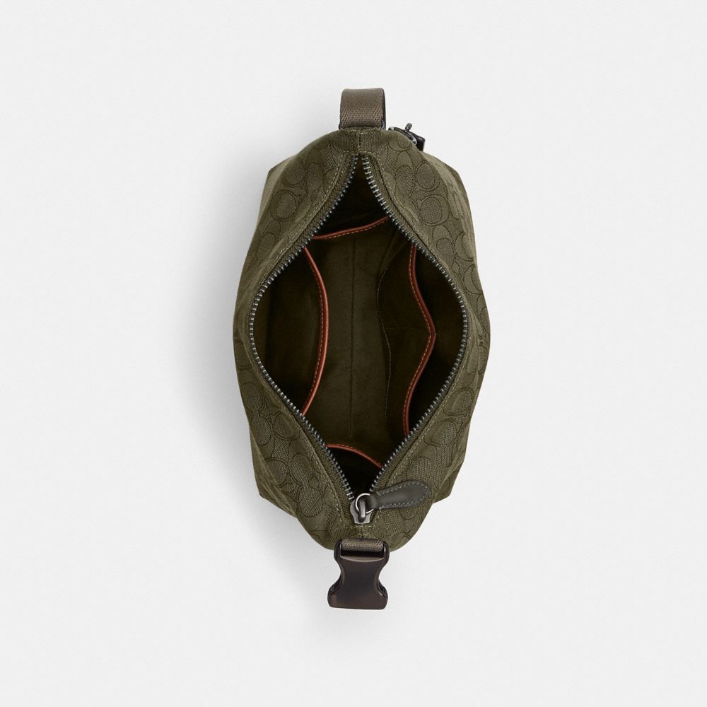 COACH®,Travel Kit With Speedclip In Signature Jacquard,Leather,Cotton,Polyester,Toiletry Bag,Olive,Inside View,Top View