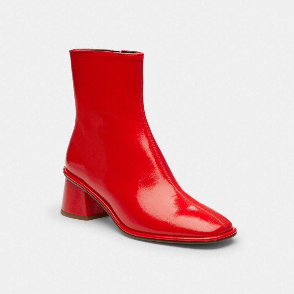 COACH®,Gigi Bootie,Rubber,Leather,Faux Leather,Lining Leather,Vegan Leather,Bootie,Embellished,Metal,Padded Insole,Pull Ta...,Red,Front View