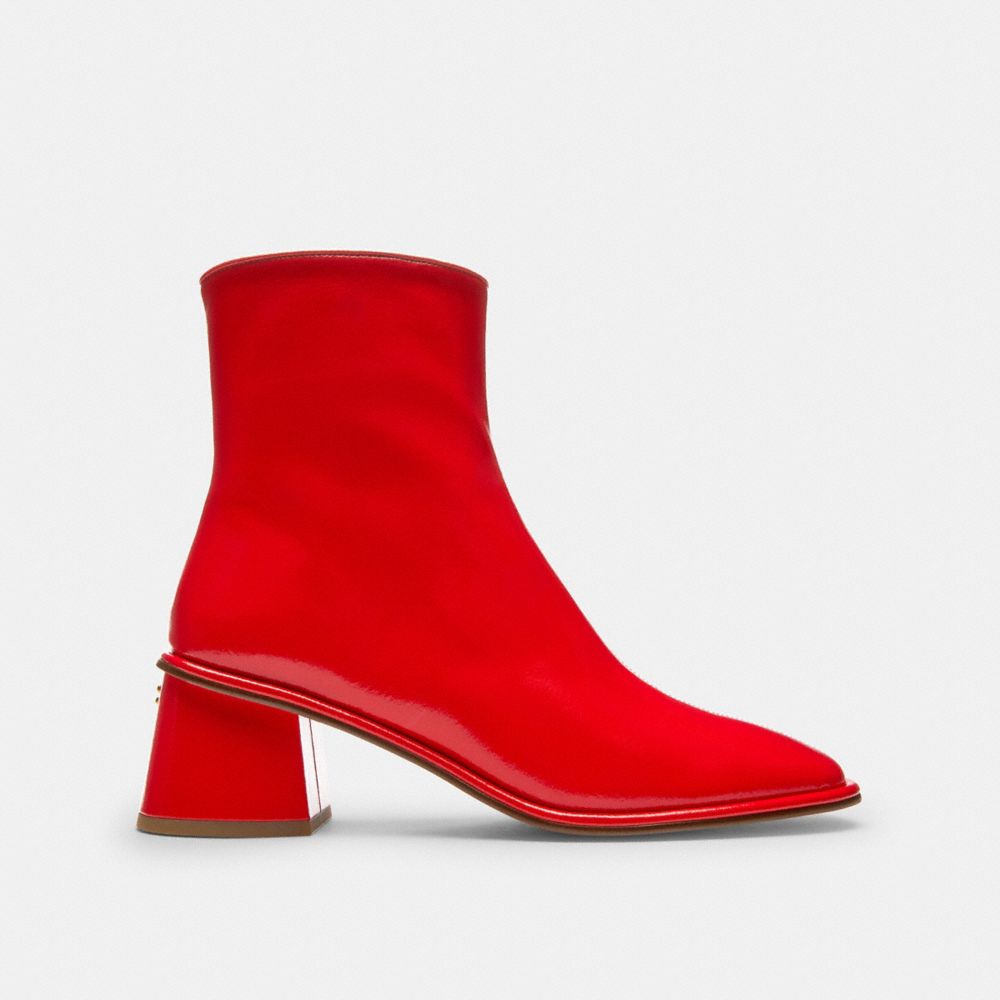 COACH®,Gigi Bootie,Rubber,Leather,Faux Leather,Lining Leather,Vegan Leather,Bootie,Embellished,Metal,Padded Insole,Pull Ta...,Red,Angle View
