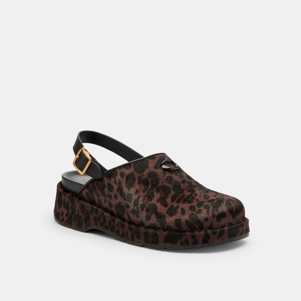COACH®,Sculpted C Platform Clog With Leopard Print,Multi Color,Front View