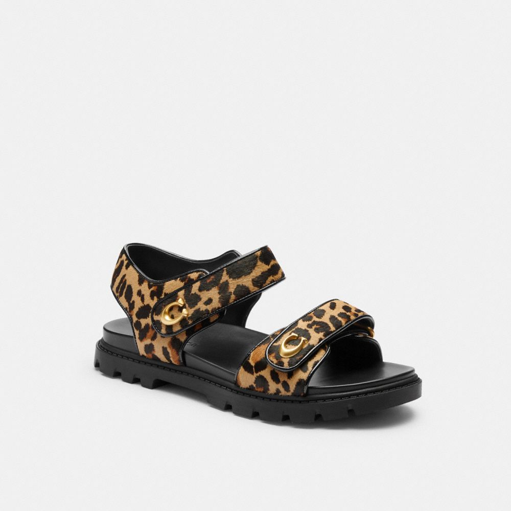 COACH®,Brynn Sandal With Leopard Print,Multi Color,Front View