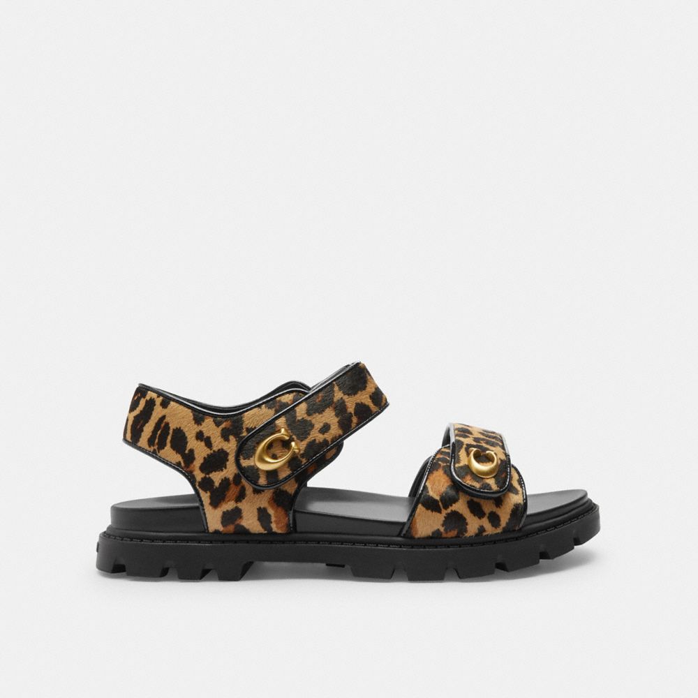 COACH®,Brynn Sandal With Leopard Print,Multi Color,Angle View
