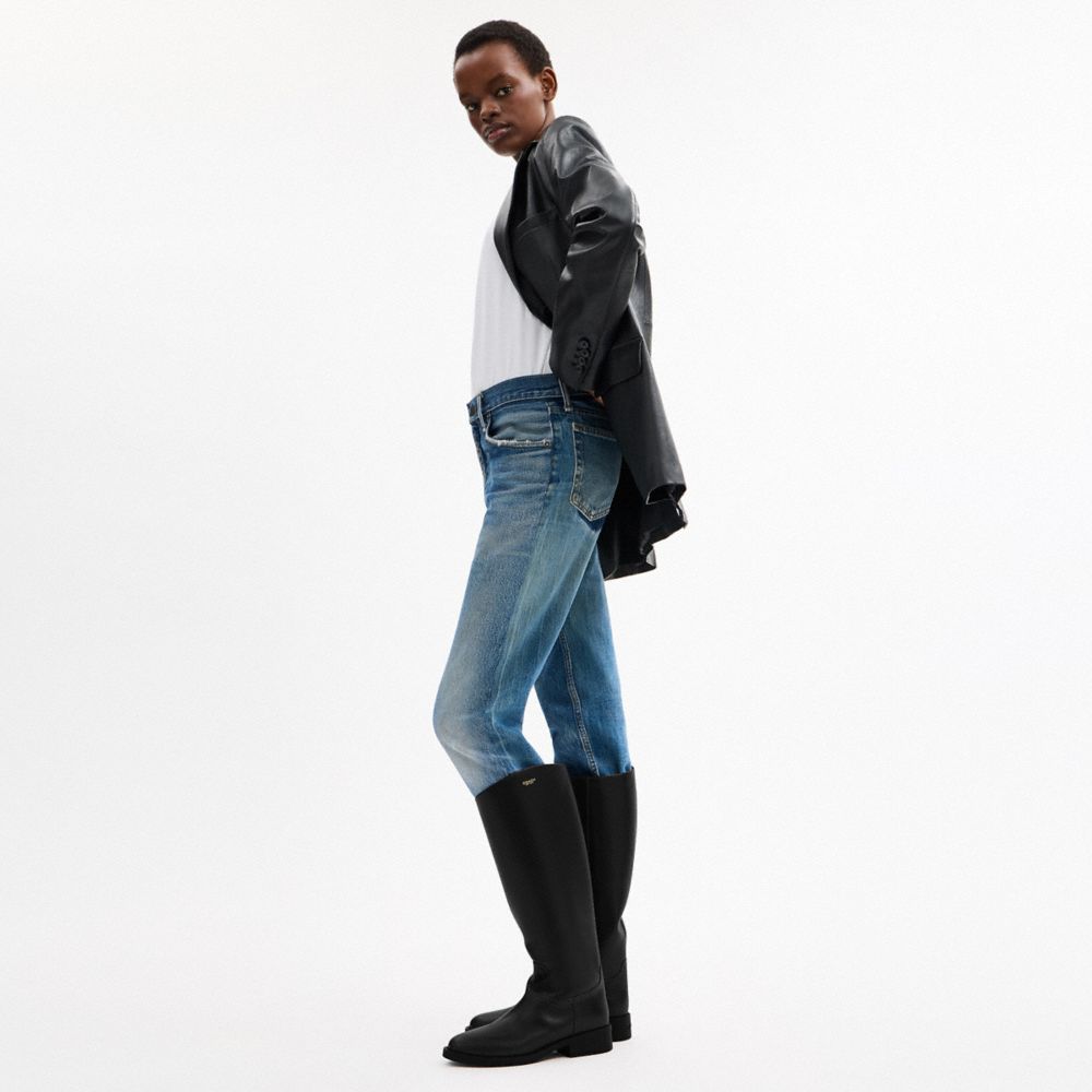 COACH®,Park Tall Boot,Rubber,Lining Leather,Leather,Riding,Pull Tab,Casual,Black,Detail View