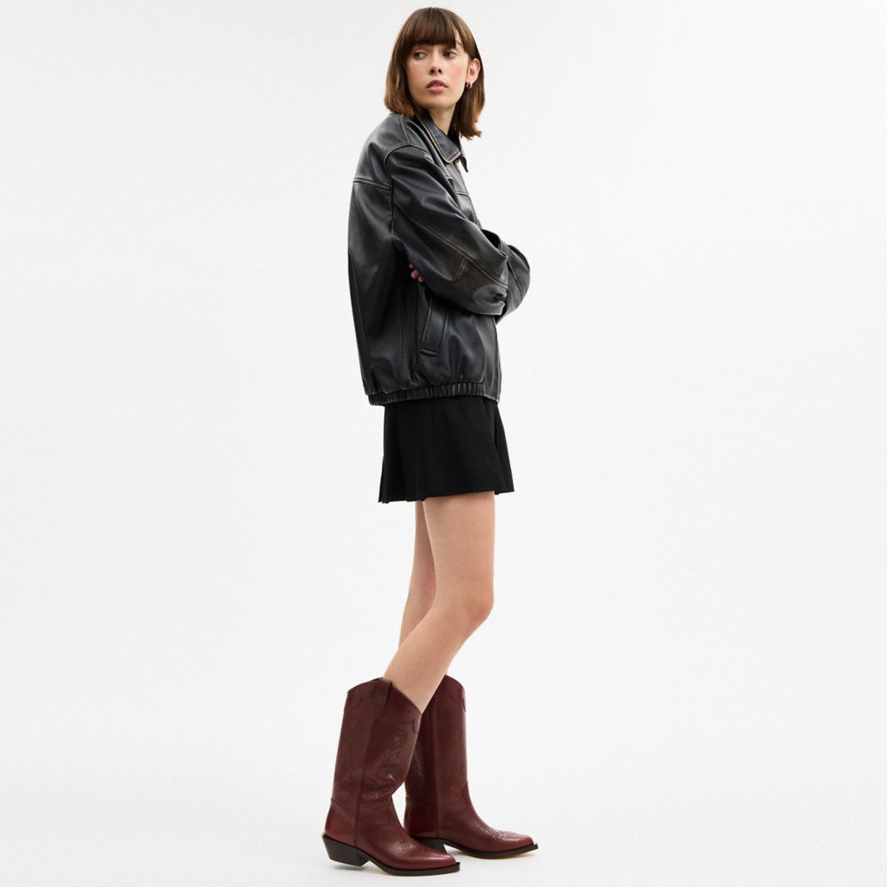 COACH®,Aria Cowboy Boot In Loved Leather,Maroon,Detail View