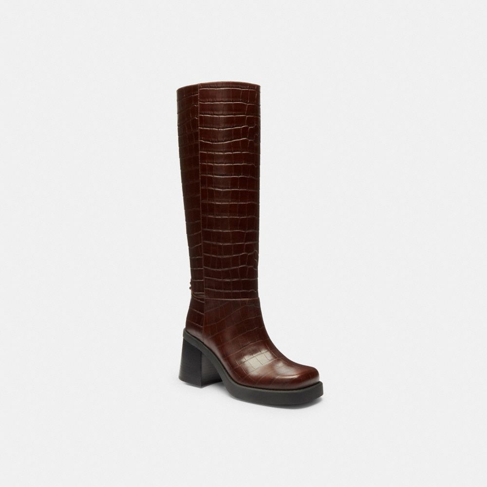 COACH®,Sculpted C Tall Boot,Brown,Front View
