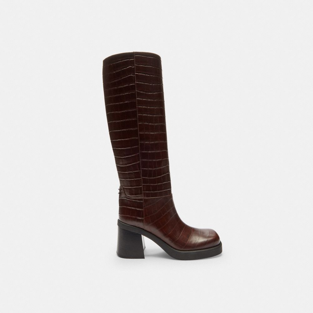 COACH®,Sculpted C Tall Boot,Brown,Angle View