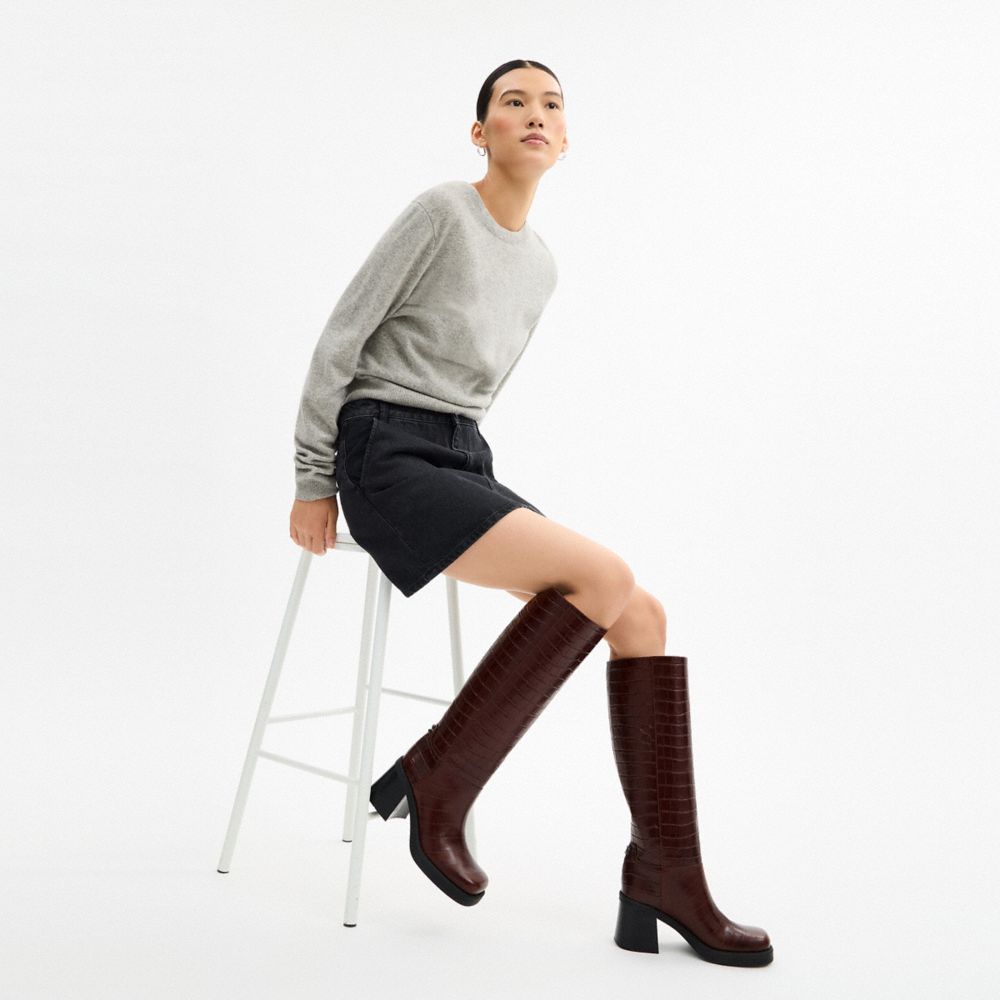 COACH®,Sculpted C Tall Boot,Brown,Detail View