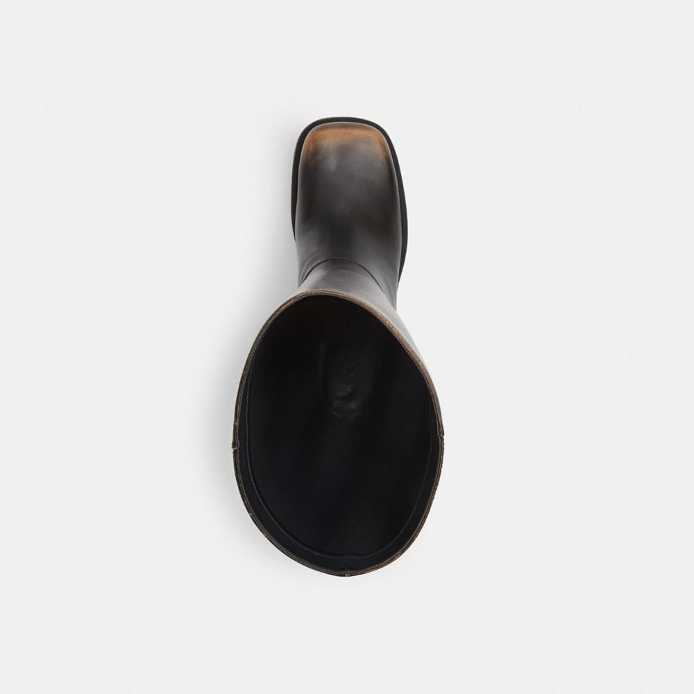 COACH®,Sculpted C Tall Boot In Loved Leather,Rubber,Leather,Boots,Pull Tab,Padded Insole,Day Party,Black,Inside View,Top View