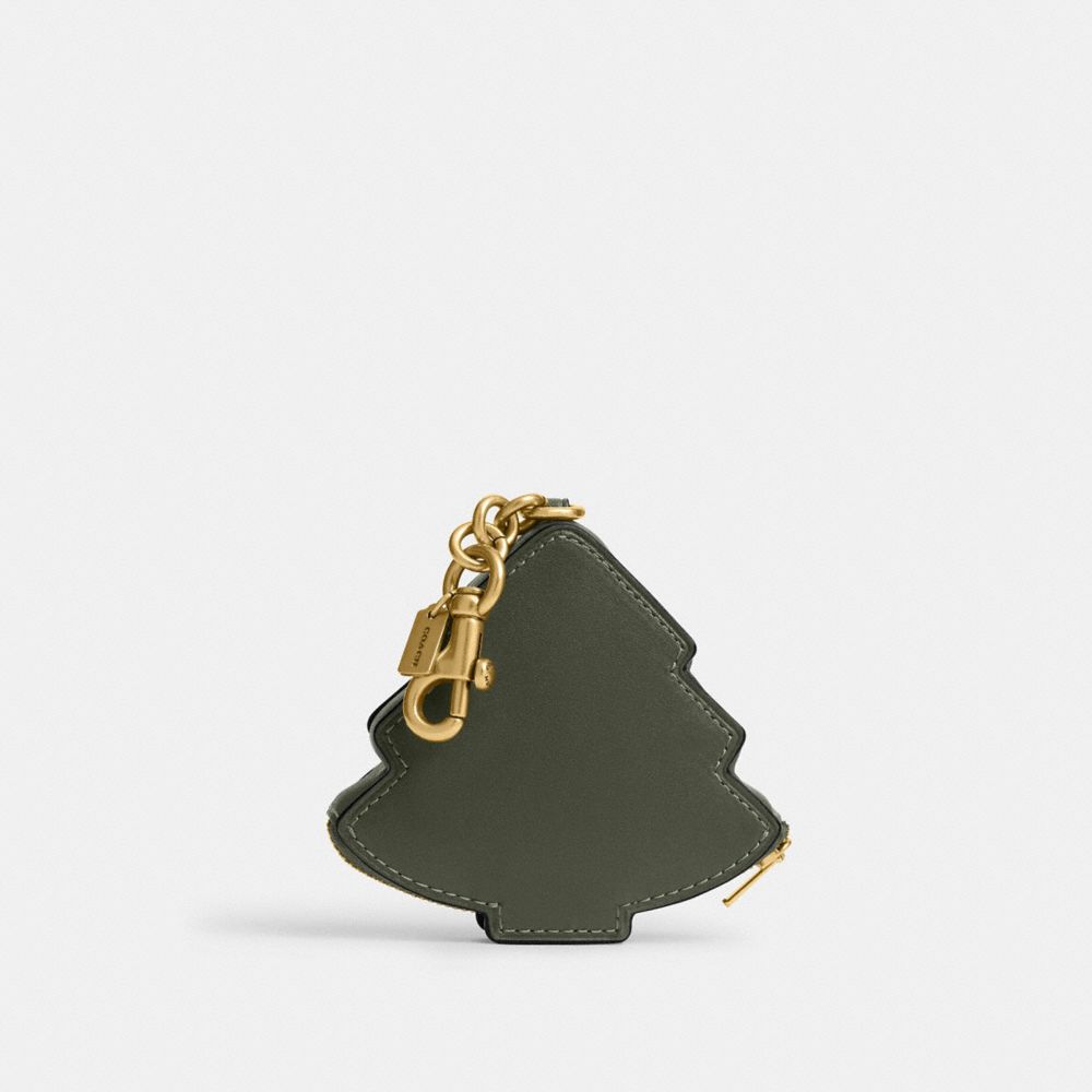 COACH®,Tree Coin Purse,Leather,Coin,3D Embellishment,Key Ring,Casual,Olive,Front View