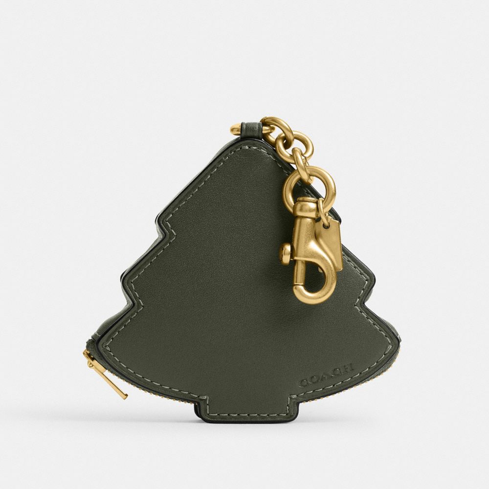 COACH®,Tree Coin Purse,Leather,Coin,3D Embellishment,Key Ring,Casual,Olive,Back View