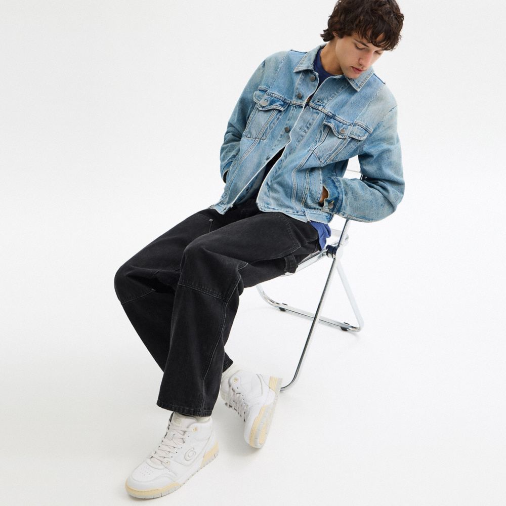 COACH®,Soho Mid Top Sneaker,Rubber,EVA,Leather,Lining Fabric,Casual,High Top,Fabric,Lace Up,Perforated,Cushioned Outsole,C...,White,Detail View