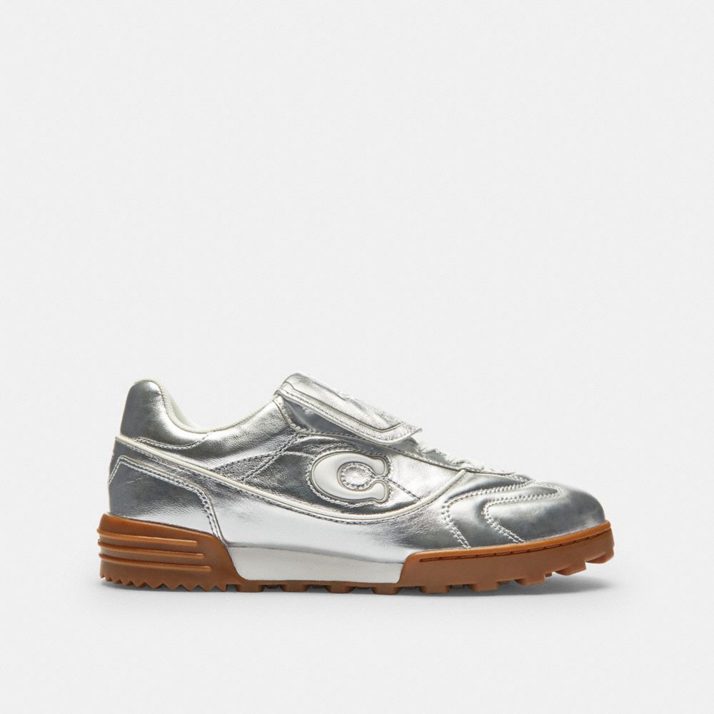COACH®,Match Sneaker,Rubber,Leather,Casual,Low Top,Fabric,Logo,Mixed Media,Pull Tab,Day Party,Metallic,Angle View
