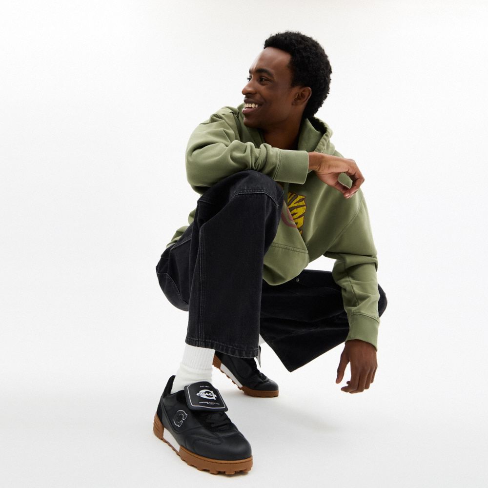 COACH®,Match Sneaker,Rubber,Leather,Suede,Casual,Low Top,Fabric,Logo,Mixed Media,Quilted,Stitching,Casual,Black,Detail View