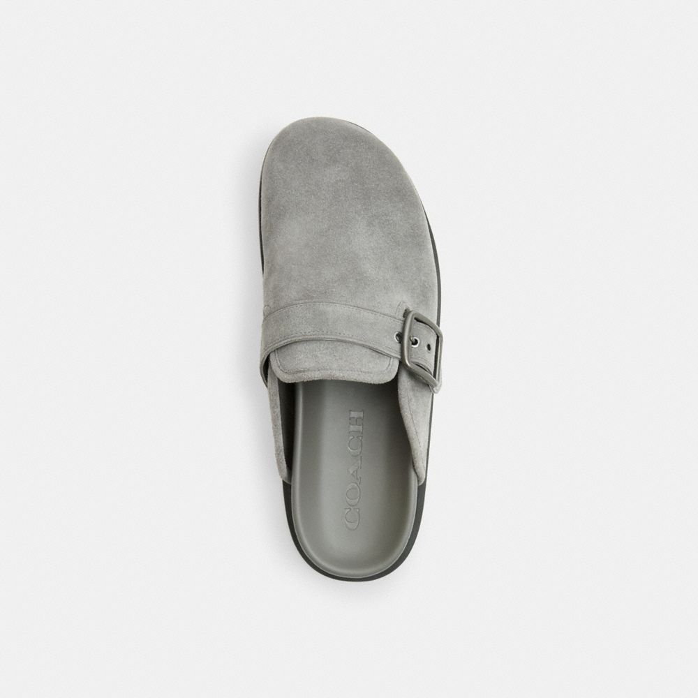 COACH®,Buckle Clog,Rubber,Leather,Suede,Clogs,Traction,Arch Support,Gunmetal,Casual,Gray,Inside View,Top View