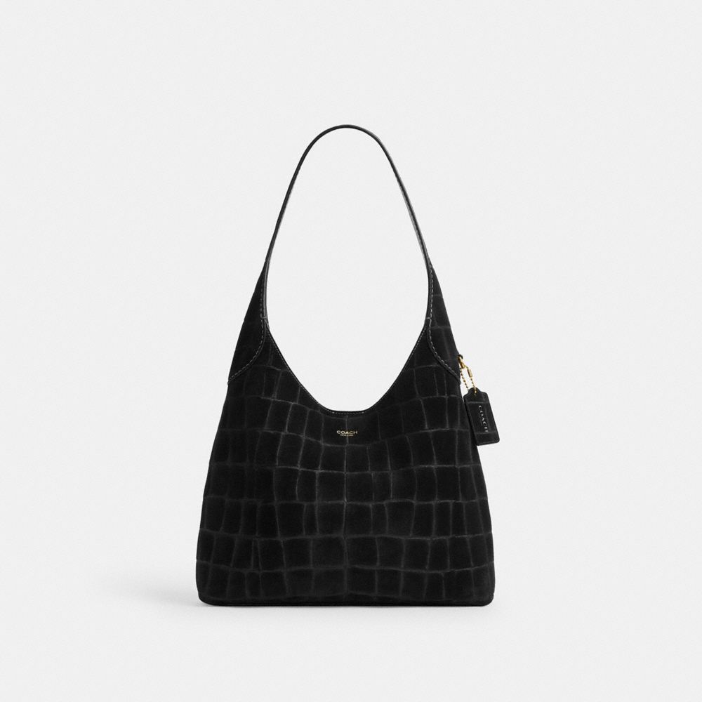 COACH®,Brooklyn Shoulder Bag 28,Suede,Leather,Shoulder Bag,Lined,Brass,Day Party,Black,Front View