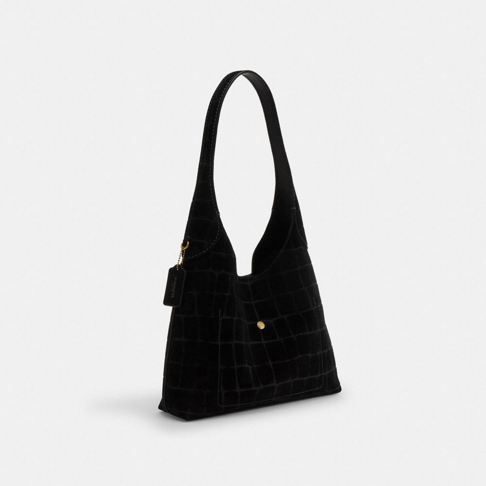 COACH®,Brooklyn Shoulder Bag 28,Suede,Leather,Shoulder Bag,Lined,Brass,Day Party,Black,Angle View