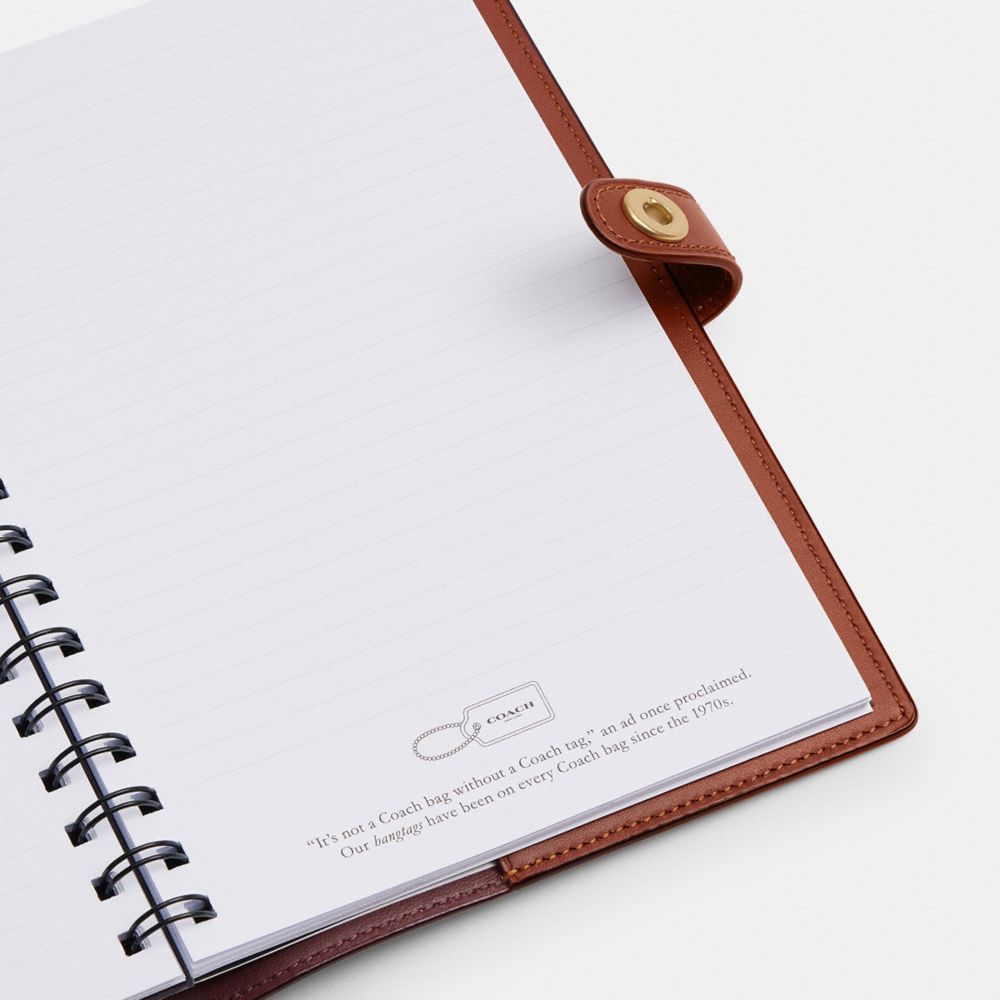 COACH®,Notebook In Signature Canvas With Holiday Train,Notebook,Logo,Stitching,Graphic,Brass,Brown,Interior View