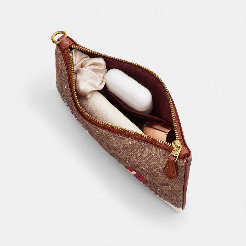 COACH®,Essential Small Wristlet In Signature Canvas With Holiday Gifts,Brown,Inside View,Top View